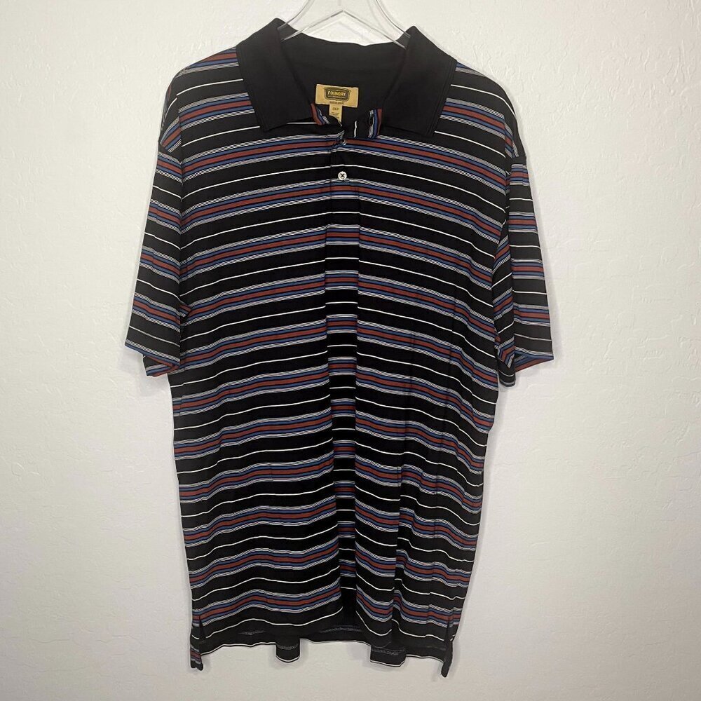 Foundry Black Blue Red Stripe Short Sleeve Polo 2XLT